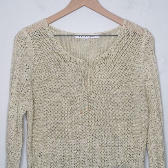 Max Studio Womens Knit Top 2X Beige Cream Keyhole Boho Fringe Resort Festival - Picture 5 of 12